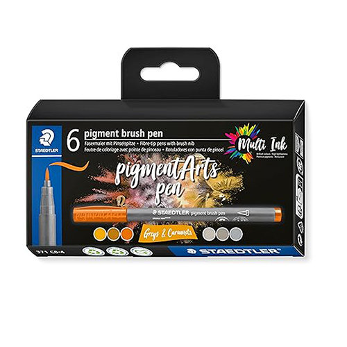 Staedtler Pigment Brush Pen - Greys & Caramels 6-Pack