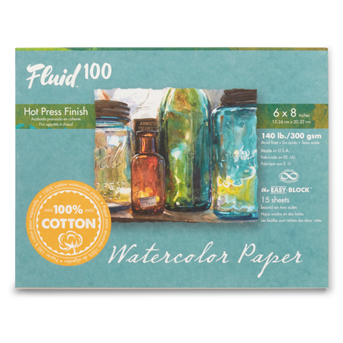 Fluid 100 Watercolour Block - 140 lb, Hot Press - 6" x 8"