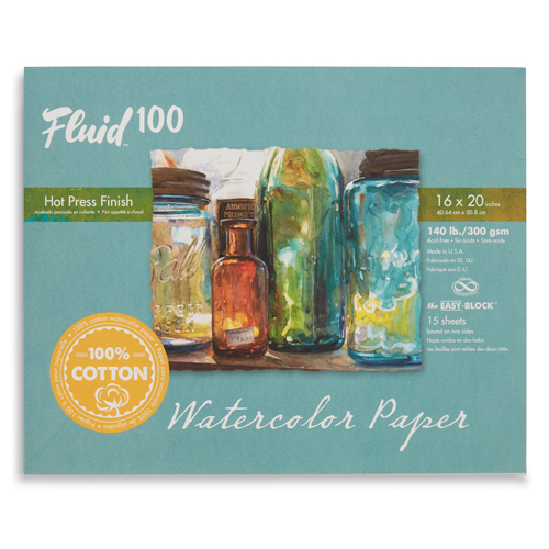 Fluid 100 Watercolour Block - 140 lb, Hot Press - 16" x 20"