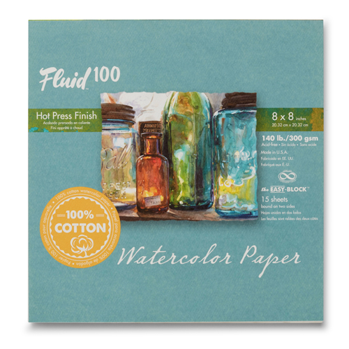 Fluid 100 Watercolour Block - 140 lb, Hot Press - 8" x 8"