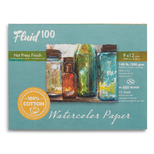 Fluid 100 Watercolour Block - 140 lb, Hot Press - 9" x 12"