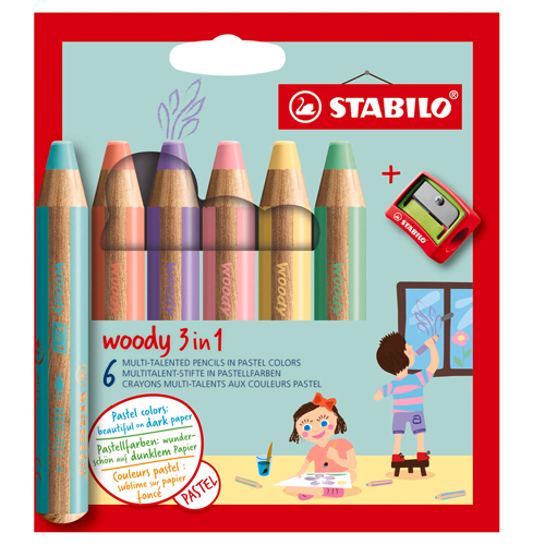 Stabilo Woody 3 in 1 Pastel - Wallet of 6