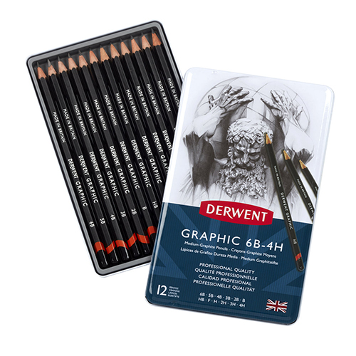 Derwent Graphic Pencils Medium - 12 Tin Set