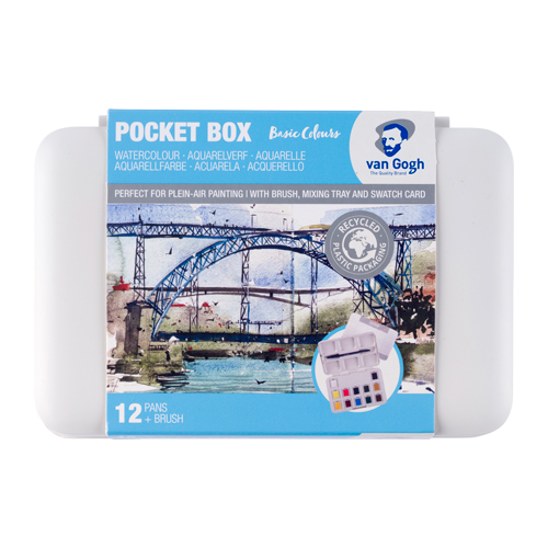 Van Gogh Watercolour Basic Colours Pocket Box - 12 Half-Pans + Brush