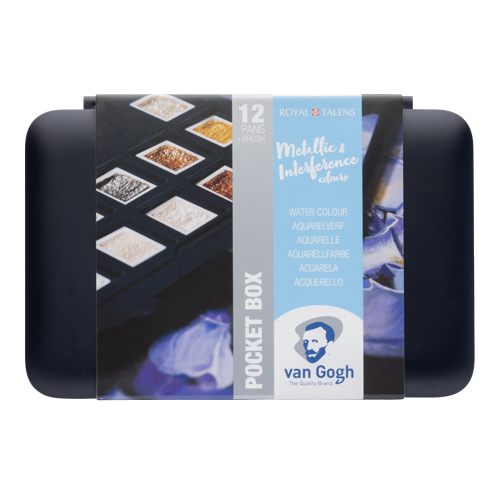 Van Gogh Watercolour Metallic & Interference Pocket Box -&nbsp;12 Half-Pans + Brush