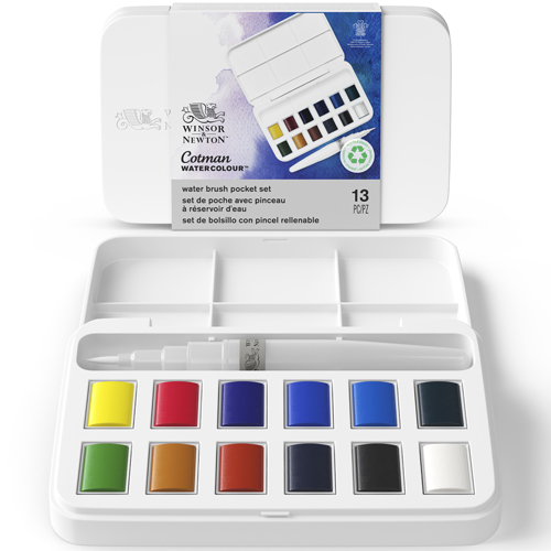 Winsor & Newton Cotman Watercolours Water Brush Pocket Set - 12 Half Pans