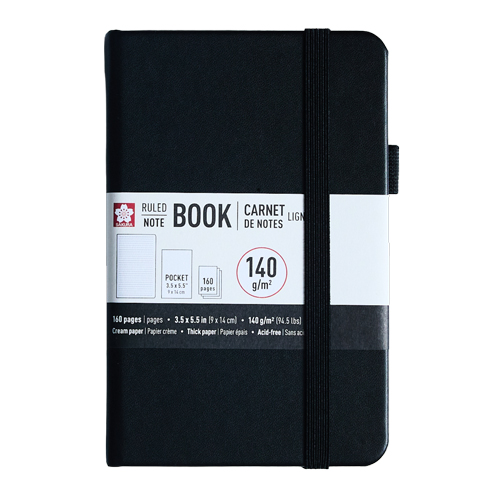 Sakura Ruled Hard Cover Notebook � Pocket � Black