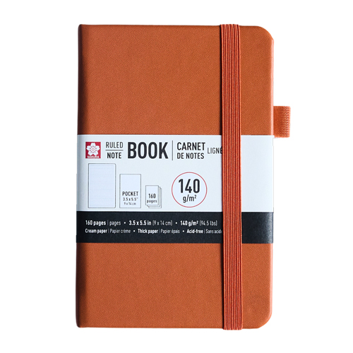 Sakura Ruled Hard Cover Notebook � Pocket - Amber